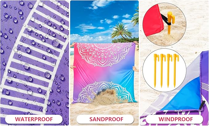 HIHOHO Beach Blanket Waterproof Sandproof Extra Large Beach Mat 79" X 83"/120"x108"for 1-8 Adults Quick Drying Durable Outdoor Picnic Mat for Beach Travel Camping Hiking