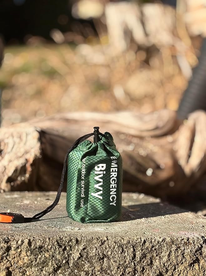 Ultra-Light Waterproof Emergency Bivy Sack – Thermal Sleeping Bag & Survival Blanket for Outdoor Camping, Hiking, and Emergency Preparedness, Green and Orange