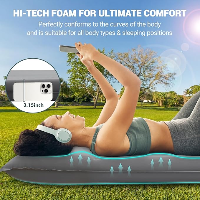 Elegear CumbreX™ Self Inflating Sleeping Pad, Built-in Electric Pump 3.15" Ultra-Thick Memory Foam Camping Mattress with Pillow Foam Sleeping Pad for Camping R-Value 9.5 Foam Camping Pad for Travel