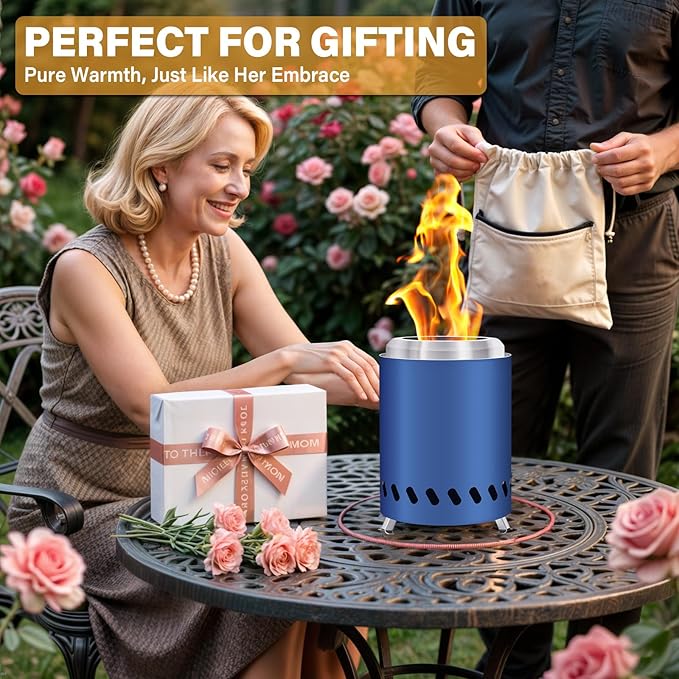 HGD 8.0 x 5.5 Inch Mini Fire Pit, Small Tabletop Fire Pit, Smokeless Table Top Firepit for Patio, Indoor Outdoor with Carry Bag, Fueled by Pellets or Wood, Stainless Steel, Blue