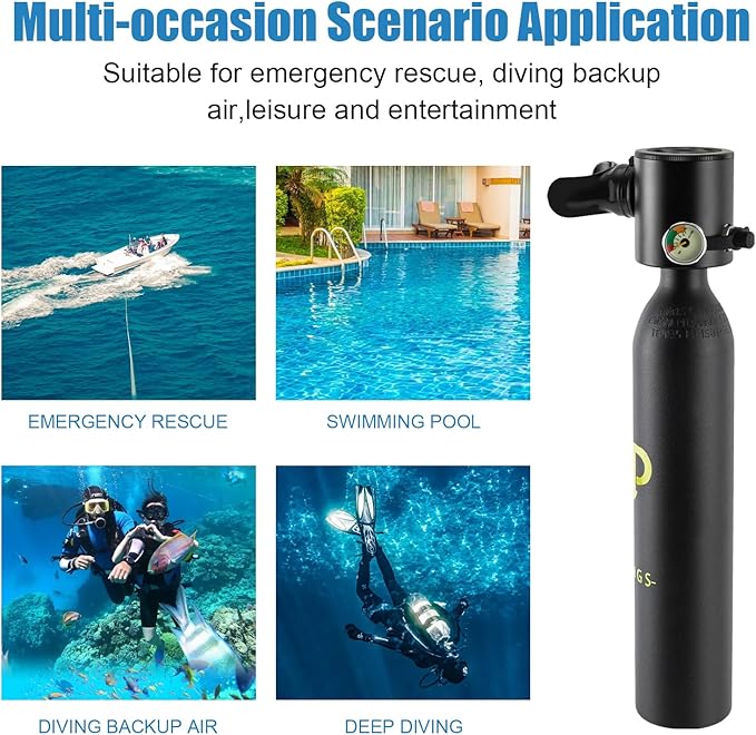 Mini Scuba Tank, 0.5L/1L Mini Diving Tank 5-10/15-20 Minutes Underwater Breath Device Portable Diving Oxygen Tank Kit, Portable Lung Tank for Emergency Rescue Underwater Exploration