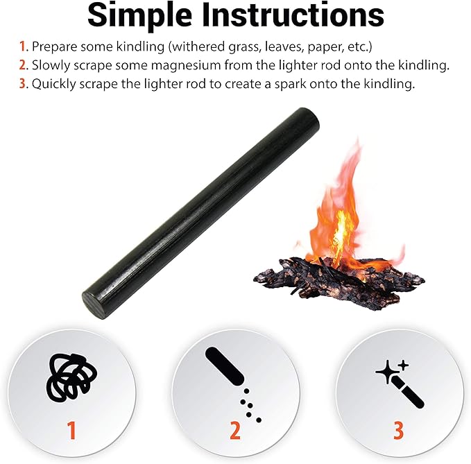 West Lake Tactical Pack of Eight (8) 5/16" DIY Ferrocerium (Ferro) Rods Flint Fire Starter Magnesium Tool Kit AKA Firesteel, an Essential Part of Any Survival Kit