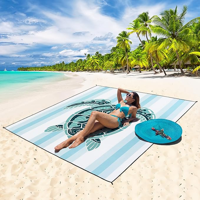 HIHOHO Beach Blanket Waterproof Sandproof Extra Large Beach Mat 79" X 83"/120"x108"for 1-8 Adults Quick Drying Durable Outdoor Picnic Mat for Beach Travel Camping Hiking