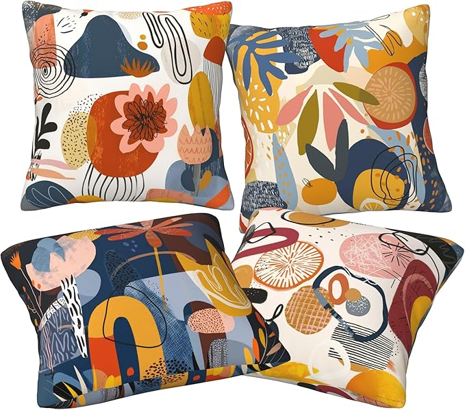 Abstract Art Throw Pillow Covers 18 X 18 Inch Set of 4 Decorative Cushion Cover Home Decor for Sofa Chair Couch Bedroom Living Room