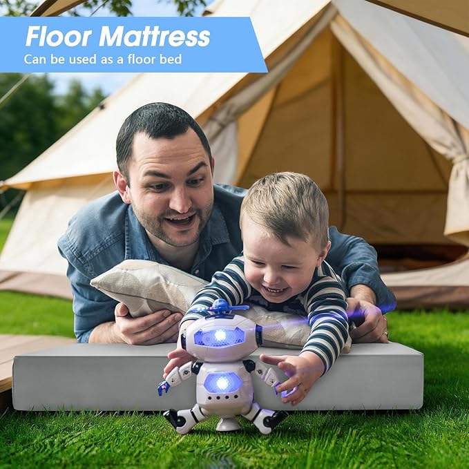 CYMULA Memory Foam Camping Mattress Pad,3inch Sleeping Pad for Camping,Non-Slip Bottom Floor Cot Car Mattress Bed with Retaining Portable Roll up Mattress Pad Mat for Travel Truck Guest Bed Tent