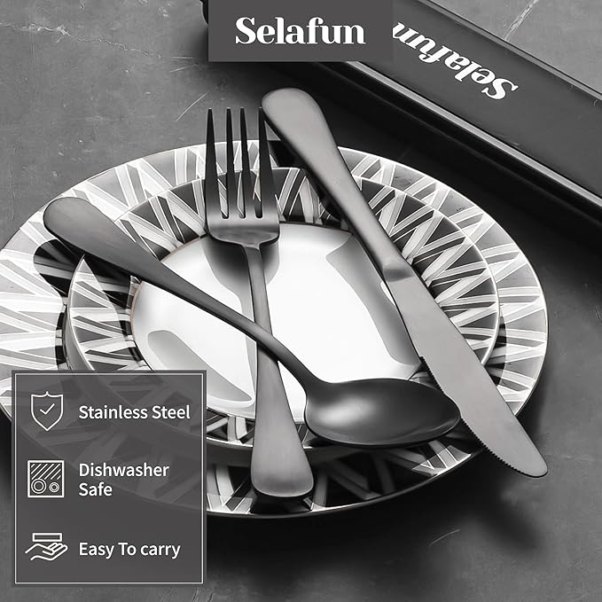4-pieces Travel Set with Case Portable Silverware Utensils Set for work, Stainless Steel Reusable Flatware Set Cutlery Set for Camping Picnic Hiking Office (8inch, Matte Black)