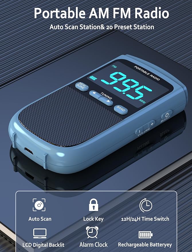 Portable AM/FM/SW Radio with Best Reception,900mAh Walkman with LCD Display, Headphones,Pocket Radio Rechargeable Battery,Digital Tuner and Presets for Walking