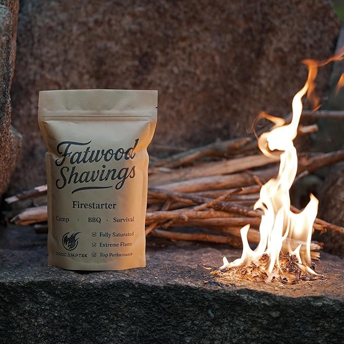 Procamptek Fatwood Shaving Fire Starter, Waterproof for Emergency, Survival, Campfire - Non-Toxic, All Natural, 150g