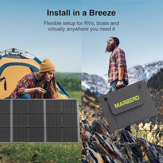 MARBERO 200W Portable Solar Panel for Power Station IP68 Waterproof 200 Watt Foldable Solar Charger >23% High Efficiency Compatible with Solar Generator for Camping RV Outdoor Cloudy