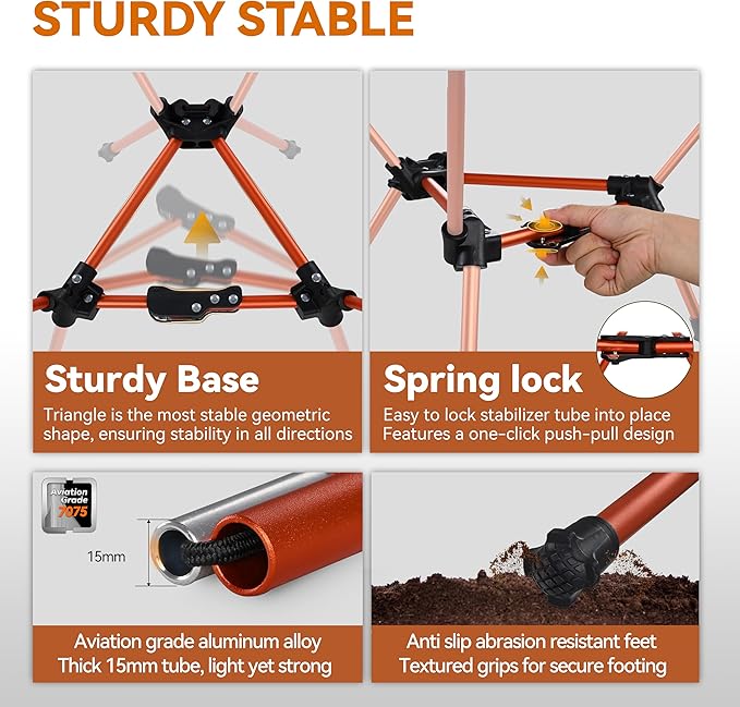 MARCHWAY Lightweight Folding Camping Chair with Spring Lock, Stable Compact Portable for Outdoor Camp, Travel, Beach, Picnic, Festival, Hiking, Backpacking (Lowback Orange)
