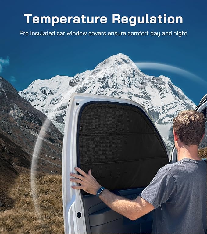 Rear Door Window Covers(Pair) for Ford Transit Medium/High Roof, 2015-2026, Magnetic Insulated Blackout Window Sunshade, Foldable Design, AllSeasonGuard