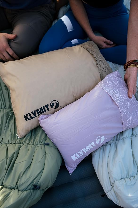 Klymit Drift Camping Pillow | Lightweight, Travel Head Rest for Sleep Filled with Shredded Memory Foam, Reversible Outer Cover for Extended Use, Large Size — Orchid