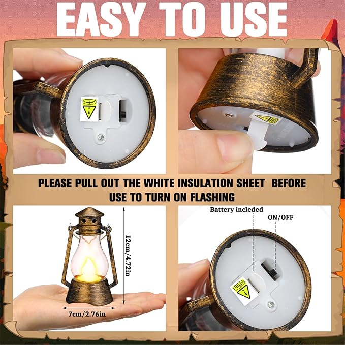 Ferraycle 24 Pcs Mini Lantern for Centerpiece Western Wedding Decor 4 Inch Camping Decorative with LED Candle Vintage Hanging Lantern Ornaments Bulk for Cowboy Cowgirl Xmas Party Decoration (Bronze)