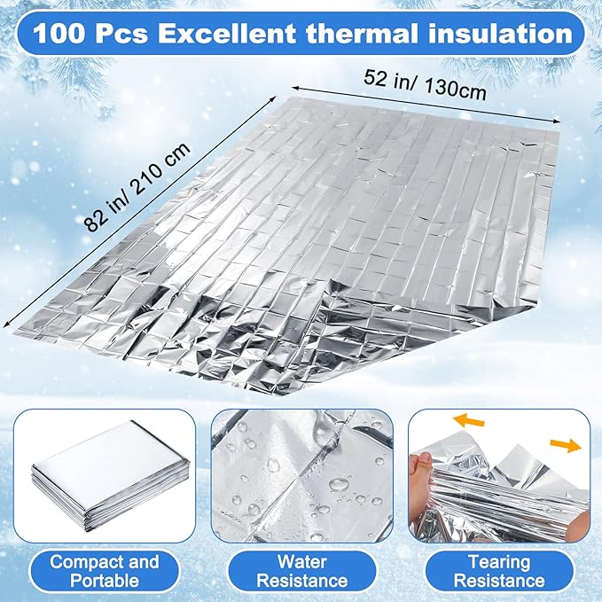 400 Pcs Thermal Blankets Winter Warmth Set Bulk, Warm Socks Winter Touchscreen Gloves Beanie Hats Emergency Foil Blankets (Vibrant)