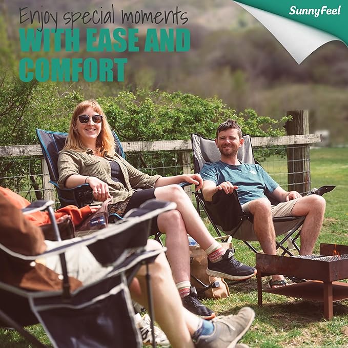 SUNNYFEEL Rocking Camping Chair 2 Pack, Outdoor Oversized Folding Lawn Chair with Pocket, Heavy Duty for Outdoor/Picnic/Lounge/Patio, Portable Camp Rocker Chairs with Carry Bag