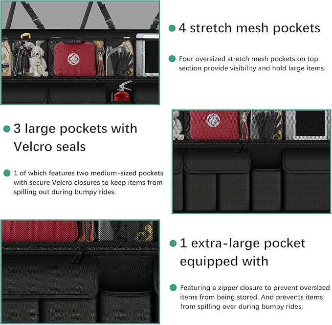 Hanging Car Trunk Organizer Fit For Ford Explorer Foldable Large Capacity 41.3x20 inch Backseat Trunk Organizers Storage, Car Accessories Interior, with Multi Pockets Black