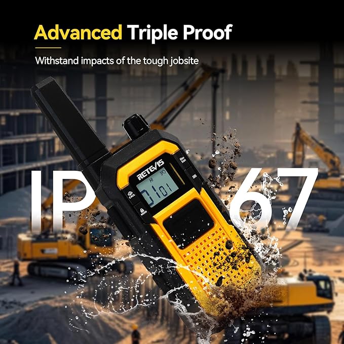 Retevis RB48 2 Way Radio Long Range, MIL-STD 810H Heavy Duty Walkie Talkies with Earpiece, Support VOX, Advanced Triple Proof, 2000mAh, NOAA, Vibration Reminder(6 Pack with Gang Charger)