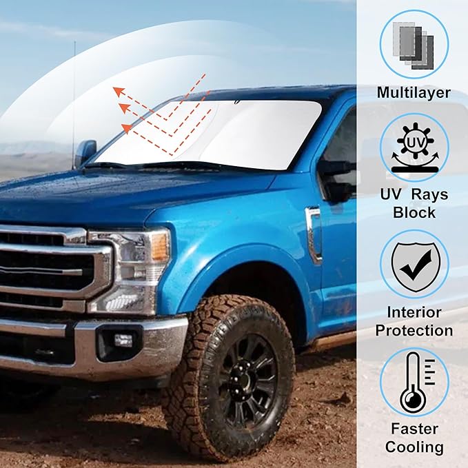Windshield Sun Shade Custom Fit 2017-2020 2021 2022 2023 2024 2025 2026 Ford Super Duty F250 F350 F450 F550 Accessories Front Window Sunshade Covers Keep Car Cooler