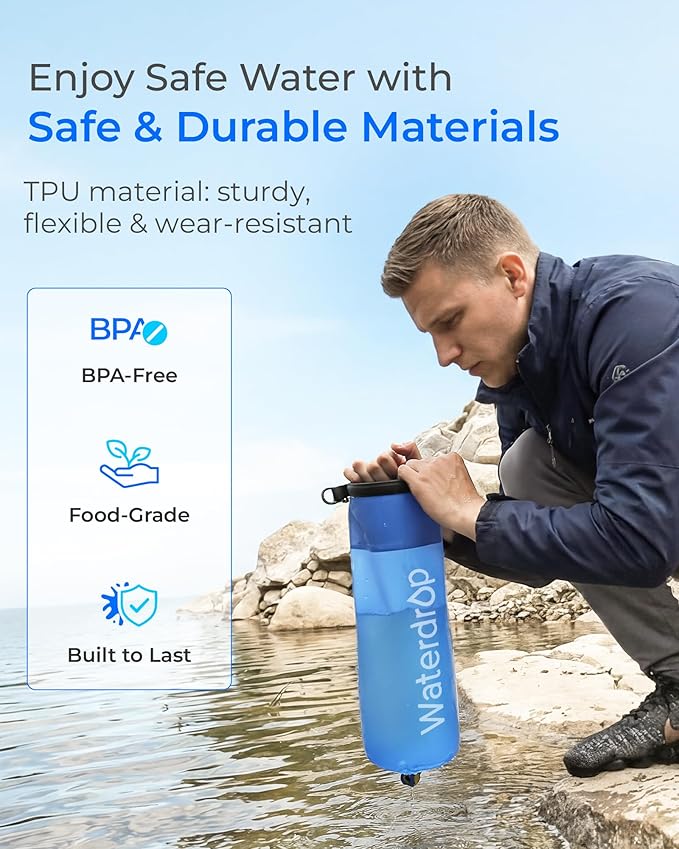 Waterdrop Gravity Water Bag for Camping, Travel, Backpacking, Hiking and Emergency, Compatible with Water Filter Straw, Flex Foldable, 1.5 Gal Bag