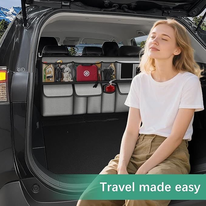 Hanging Car Trunk Organizer Fit For JEEP Grand Cherokee Foldable Large Capacity 41.3x20 inch Backseat Trunk Organizers Storage, Car Accessories Interior, with Multi Pockets Grey