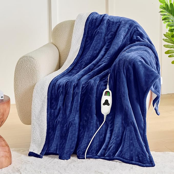 greenoak Heated Blanket Electric Full 72"X84", Heating Blanket with 10 Heat Levels 1/2/4/6/8 Hours Auto-Off Overheat Protection, Flannel Sherpa Soft Warm Heater Blanket, ETL Certified Midnight Blue