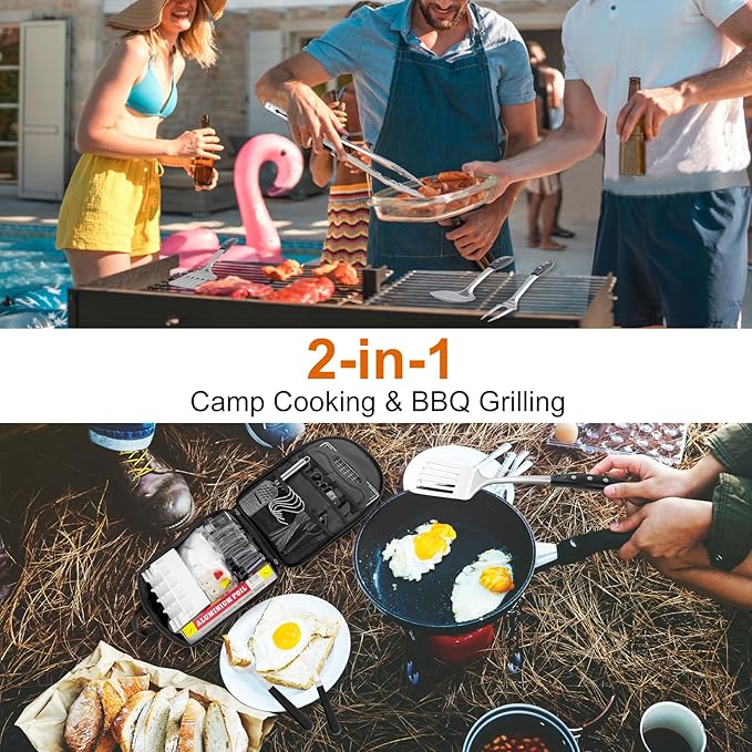 Camping Accessories Kitchen Cooking Utensils Set - Portable Outdoor Camp Cookware Set, Camper Essentials Gear Must Have Supplies for Travel RV BBQ Grill Picnic Hiking