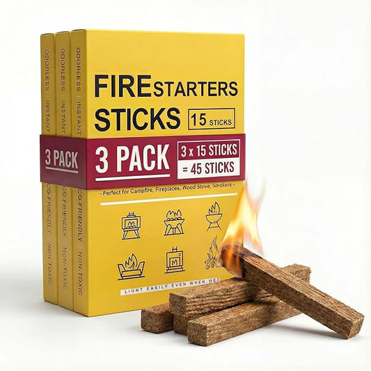 Natural Fire Starter for Campfires: Quick Start Fire Starters Sticks for Grills Outdoor BBQ Firepit Indoor Fireplaces & Wood Stove - Odorless Charcoal Firestarter Cubes 45 Count
