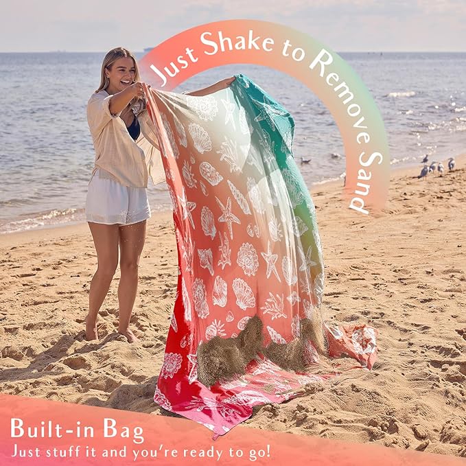 WEKAPO Beach Blanket Waterproof Sandproof Oversized, Extra Large Beach Mat Sand Free, Lightweight & Compact Sand Free Mat with 5 Stakes & 4 Corner Pockets
