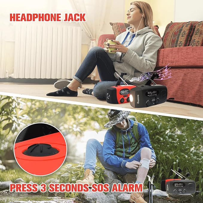 iRonsnow Solar Emergency Hand Crank Weather Radio, Portable Self Powered NOAA AM/FM Radios with SOS Alarm LED Flashlight 5000mAh Smart Phone USB Charger for Camping (Black)