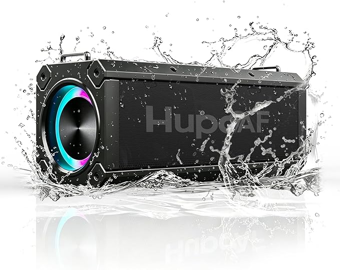 Hupoaf Speaker Bluetooth Wireless, 120W(Peak) Loud Outdoor Speaker with Deep Bass, IPX7 Waterproof, 20000mAh Power Bank/TWS/Portable Strap/EQ/Lightshow, Portable Speaker for Party/Camping/Beach/Garage