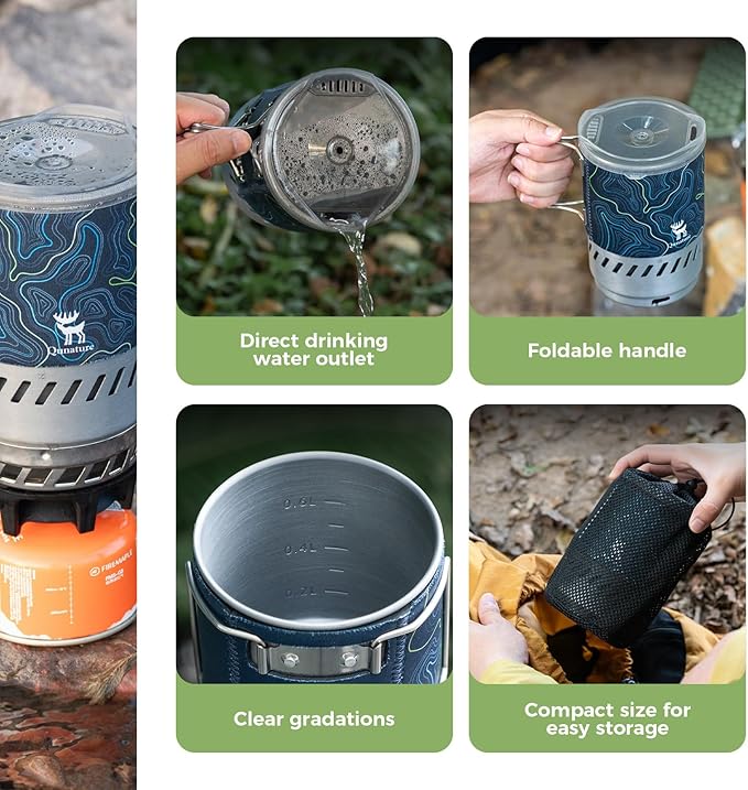 Camping and Backpacking Stove System Integrated Portable Camping Stove 600ML 1700W Lightweight Mini Outdoor Burner Camp Cooking gear for Hiking, Hunting,Trips and Fishing Black