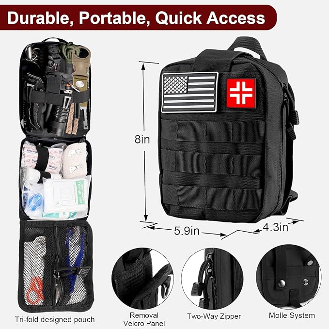 Gifts for Men Christmas - 118-in-1 Survival Kits - Military-Grade Survival Gear for Outdoor Adventures, Disaster Preparedness, Car/Home/Office Emergency Kit with First Aid Supplies