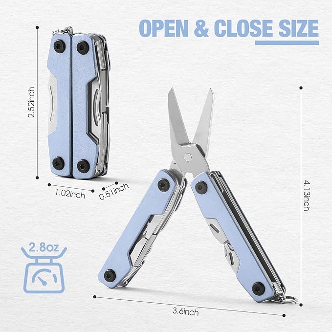 Multitool with Pocket Knife,Gifts for Men and Women, 11-in-1 Mini EDC Multitool with Screwdriver, Scissors, SIM Extractor and Bottle Opener, Perfect for Outdoor, Camping, Hiking, Simple Repair (Blue)