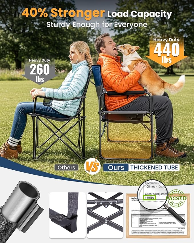 KingCamp Oversized Camping Directors Chair with Side Table, Compact Design Heavy Duty 440lbs, Folding Portable Padded Camp Chairs with Extra Wide Seat & Anti-Sag Fabric for Outdoor Fishing Sports Lawn