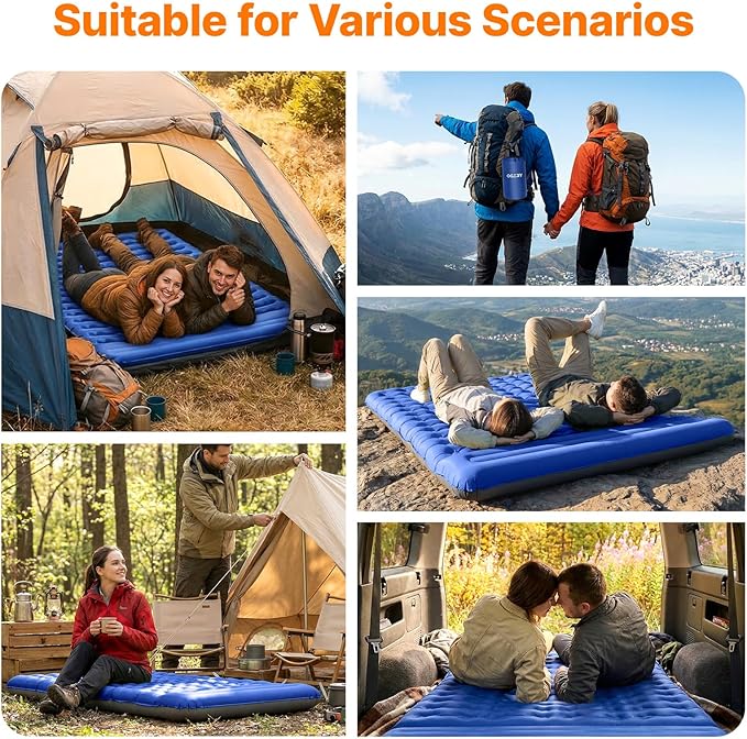 OGERY Double Sleeping Pad,Ultralight Inflating Sleeping Pad for Camping with Pillow Built-in Foot Pump, 6" Extra-Thick Reinforced Camping Pad for Hiking, Backpacking, Tent, Single,Blue