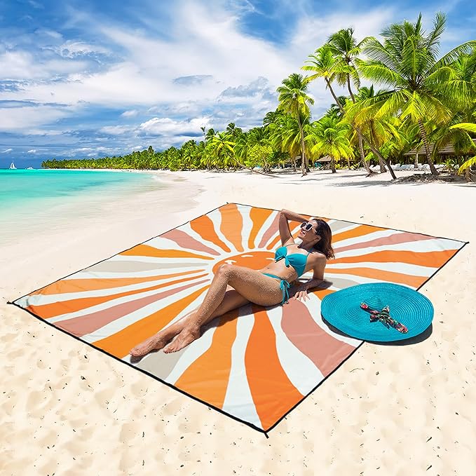HIHOHO Beach Blanket Waterproof Sandproof Extra Large Beach Mat 79" X 83"/120"x108"for 1-8 Adults Quick Drying Durable Outdoor Picnic Mat for Beach Travel Camping Hiking