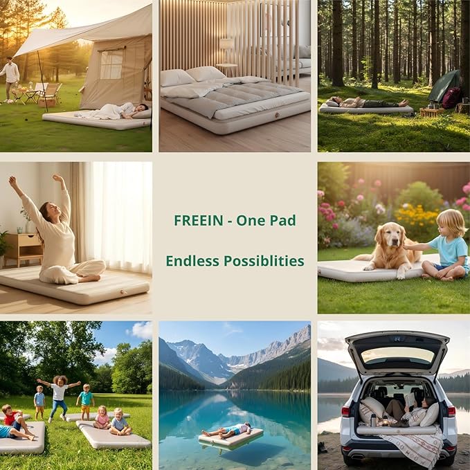Freein 4" Drop Stitch Camping Air Mattress, Ultralight Inflatable Sleeping Pad with 7 PSI Firm Support, Fast 2–3 Min Inflation, Portable Backpacking & Tent Camping Bed, 76" x 26"