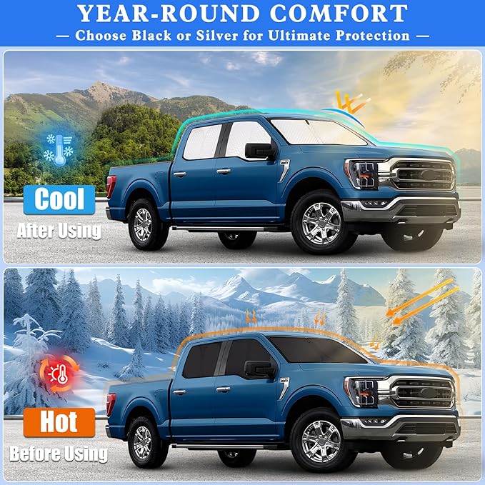 ZATOTOO Car Window Shades for 2021-2024 Ford F-150 Sun Shade for Side Window Front and Rear Windshield, Full Privacy Protection UV Ray Sun Blocker Heat Insulation for Camping Napping Long Time Parking