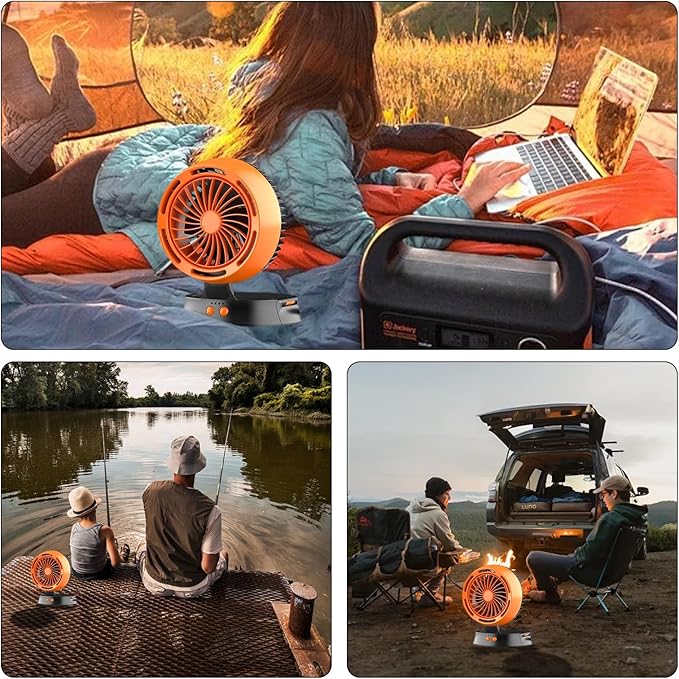 Portable Solar Fan - 10000mAh Big Battery, Compact & Lightweight, Solar-Powered, 4 Speeds & LED Light for Camping, Hiking & Emergencies!