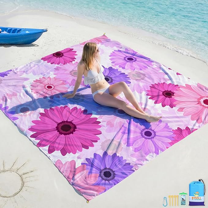 BYDOLL Beach Blanket 78''X81'' Waterproof Sandproof Suits1-4 Adults Oversized Lightweight Large Blanket Picnic Mat for Beach Sand Free Travel Camping Hiking Picnic