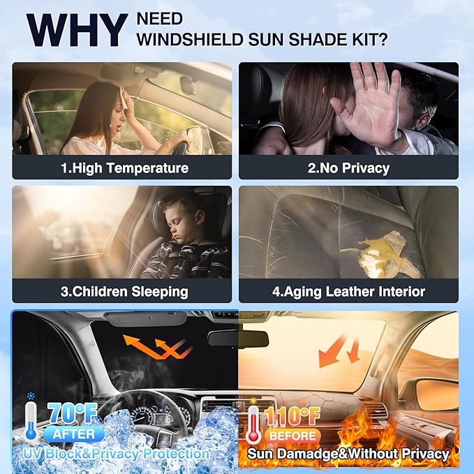 Sunsdrew 8PCS Windshield Sun Shade Kit for Kia Telluride 2020-2025 Full Privacy Side Rear Window Shade Cover Foldable Sun Visor Protector Blocks UV&Heat Telluride Interior Accessories
