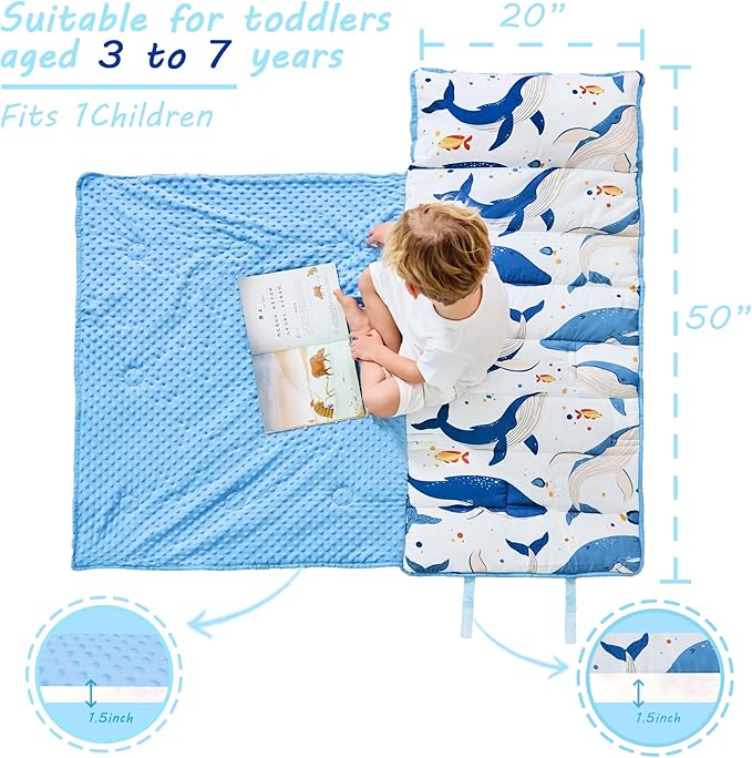 Lasoftan Toddler Nap Mat with Pillow and Blanket, Extra Large Rolled Napping Mats,Slumber Bags for Boys Girls,Kids Sleeping Bag for Daycare, Preschool Travel Camping