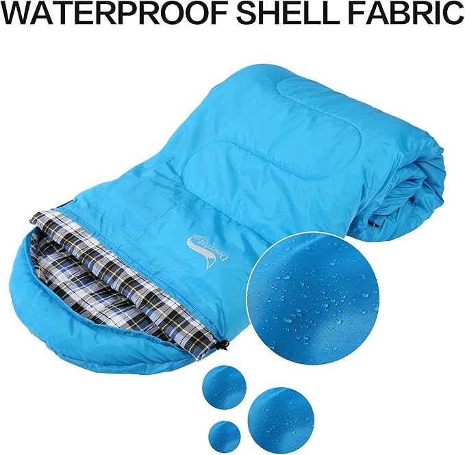 DESERT & FOX Cotton Flannel Sleeping Bags with Pillow, 4 Season Warm & Cold Weather Envelope Compression Sack, Lightweight & Portable Backpacking Sleeping Bag for Outdoor Camping, Hiking, Traveling