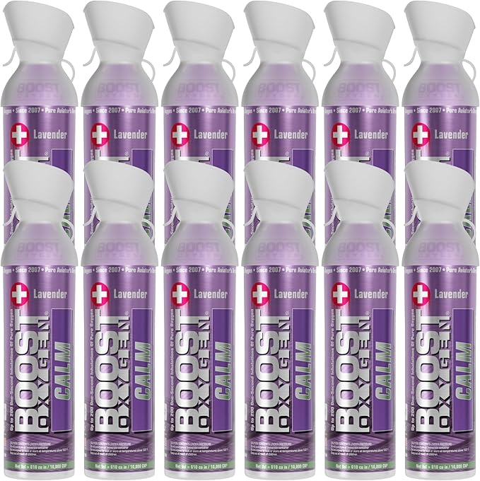 Boost Oxygen Large Calm Lavender Aroma 10L Canister | Respiratory Support for Aerobic Recovery, Altitude, Performance & Health (12 Pack)