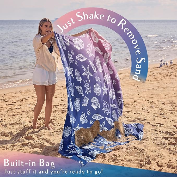WEKAPO Beach Blanket Waterproof Sandproof Oversized, Extra Large Beach Mat Sand Free, Lightweight & Compact Sand Free Mat with 5 Stakes & 4 Corner Pockets
