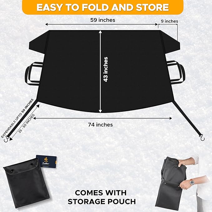EcoNour Windshield Snow Cover | Heavy-Duty 600D Oxford Fabric | Waterproof Winter Car Windshield Cover for Pickup Trucks, SUVs & Vans | Essential Car Winter Accessories | X-Large (74"x43")