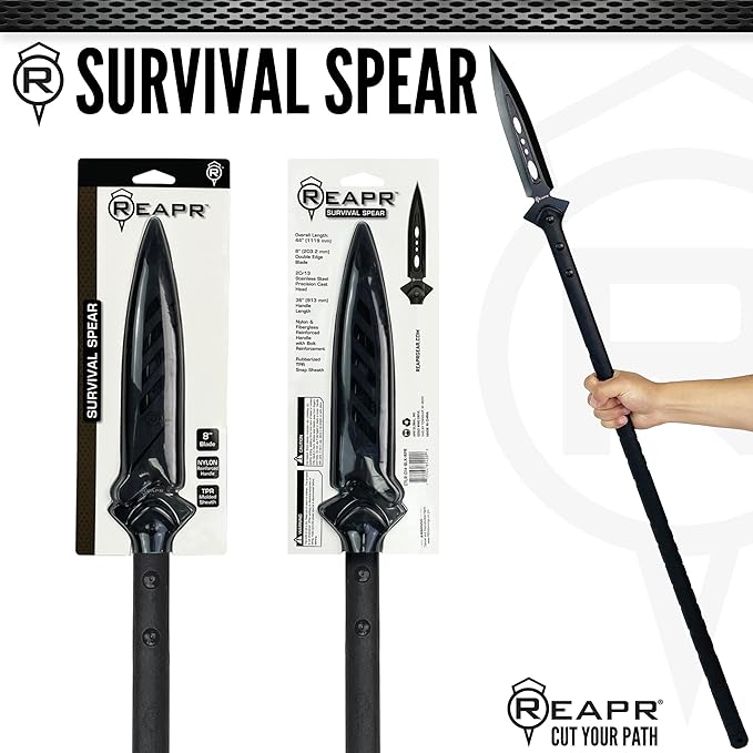 Reapr Survival Spear – 44″ Fixed-Blade Throwing Spear with Double‑Edge Stainless Steel Head & Snap Sheath