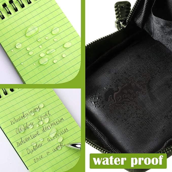 Eaasty Waterproof Notebook and Pen Set 3 x 5 Inch Pocket Tactical Notebook with 1 Metal Weatherproof Pen and 1 Fabric Cover for Outdoor Activities Recording(Army Green,11 Pcs)