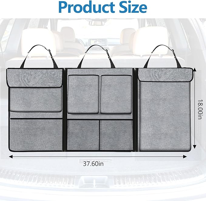 Hovom Car Trunk Organizer, Large Capacity Trunk Organizer for SUV, Detachable Vehicle Seat Back Hanging Storage Organizer with Zippers, Waterproof Car Storage Bag with 7 Pockets (Gray)