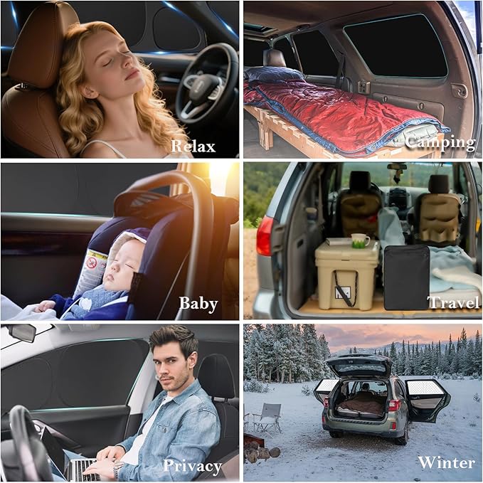 KMF 10pcs Thicken Sun Shades for Honda Fit 2015-2020 Accessories, Windshield Sunshade Full Car Window Covers for Side Rear, UV Block and Protecting Privacy Blackout for Camping